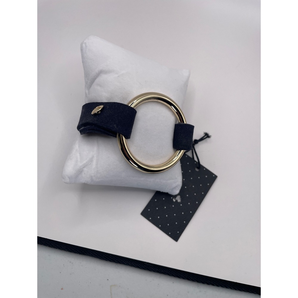 Kate Spade Cuff Bracelet Womens OS Navy Gold Ring Suede Wrap Minimalist Modern